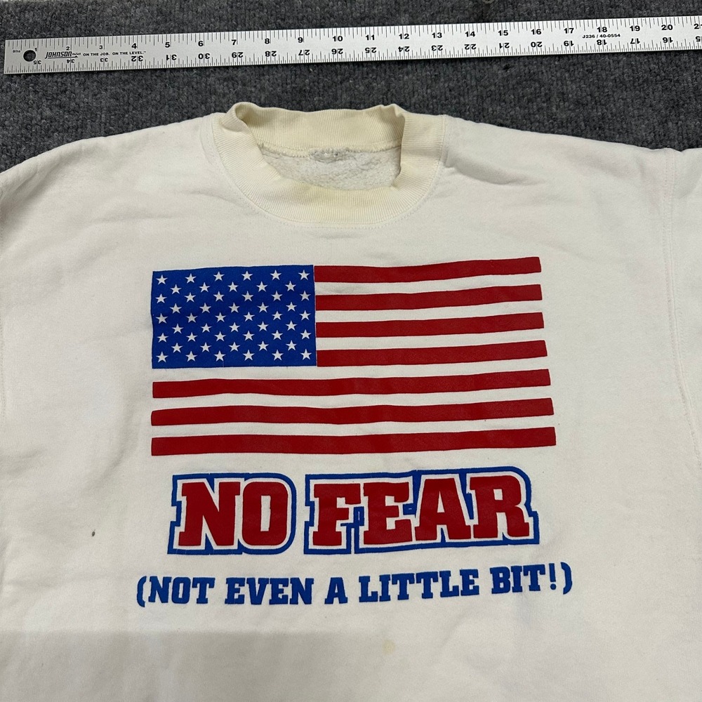 No Fear Sweatshirt Mens Size L White Vintage American Flag Graphic Church Laster